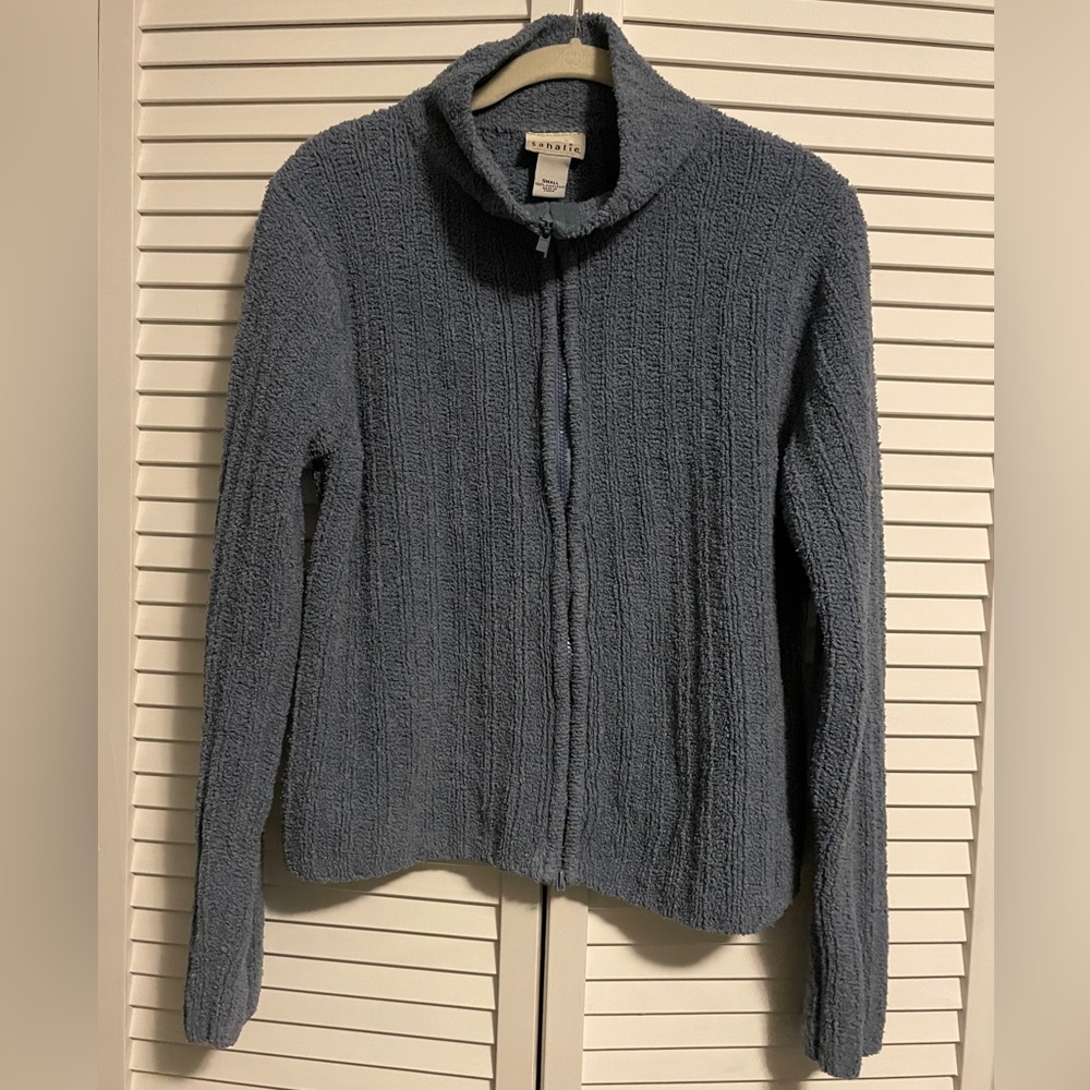 Sahalie women’s light blue, small sweater. Part number rn 101777.
